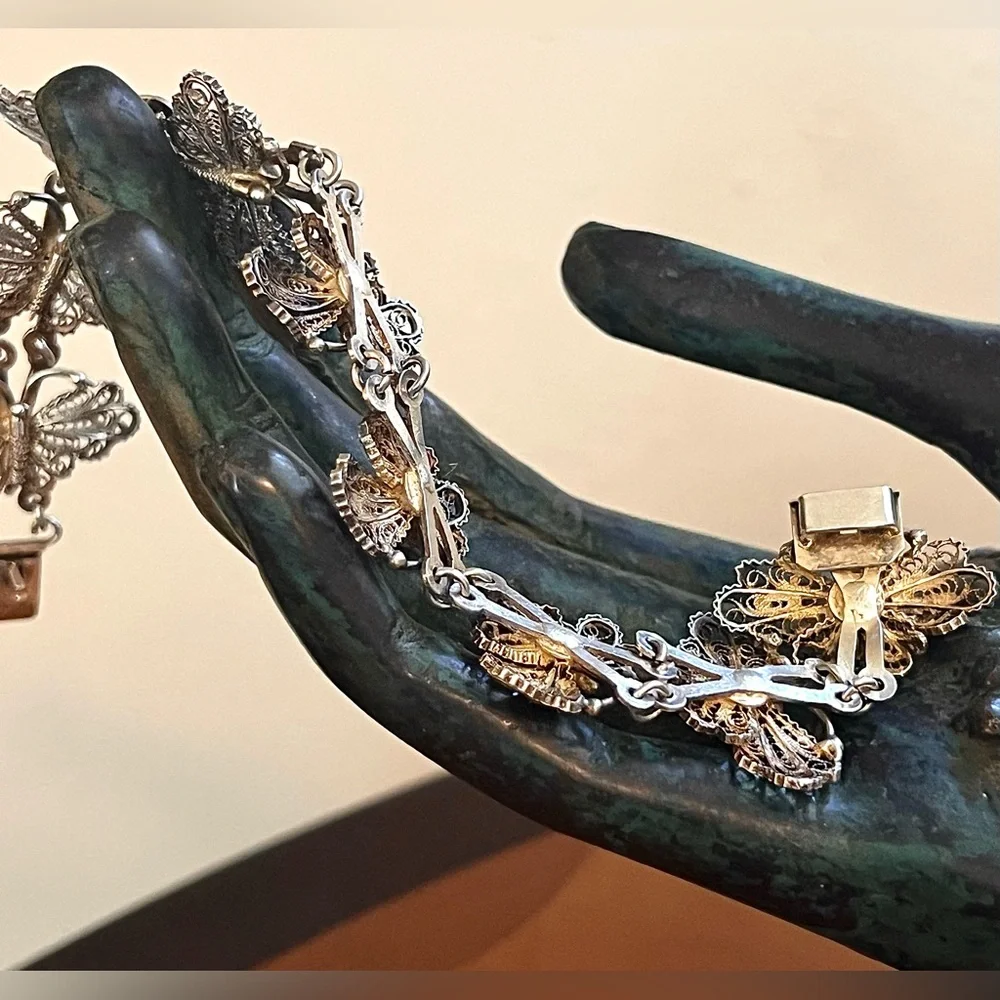 Vtg UnoAerre Italian 925 Sterling Gold Vermeil Butterfly Bracelet 21.65g